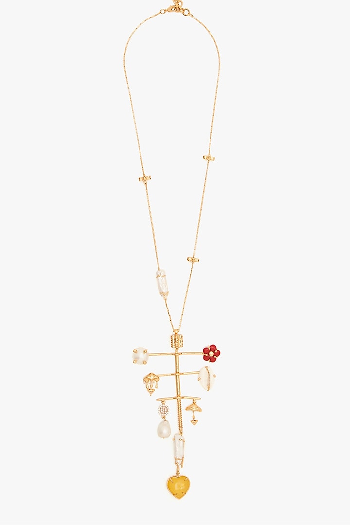 Gold Plated Poppi Cabochon & Keshi pearl Pendant Necklace by Outhouse at Pernia's Pop Up Shop