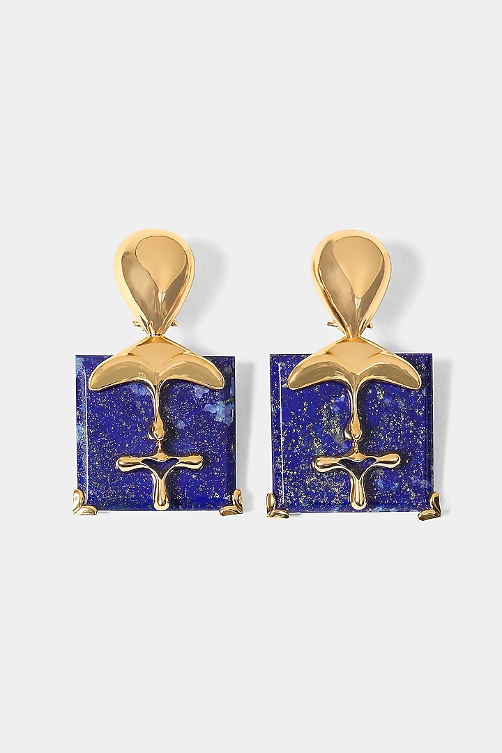 Gold Plated Shroom Motif & Lapis Lazuli Stone Earrings by Outhouse at Pernia's Pop Up Shop