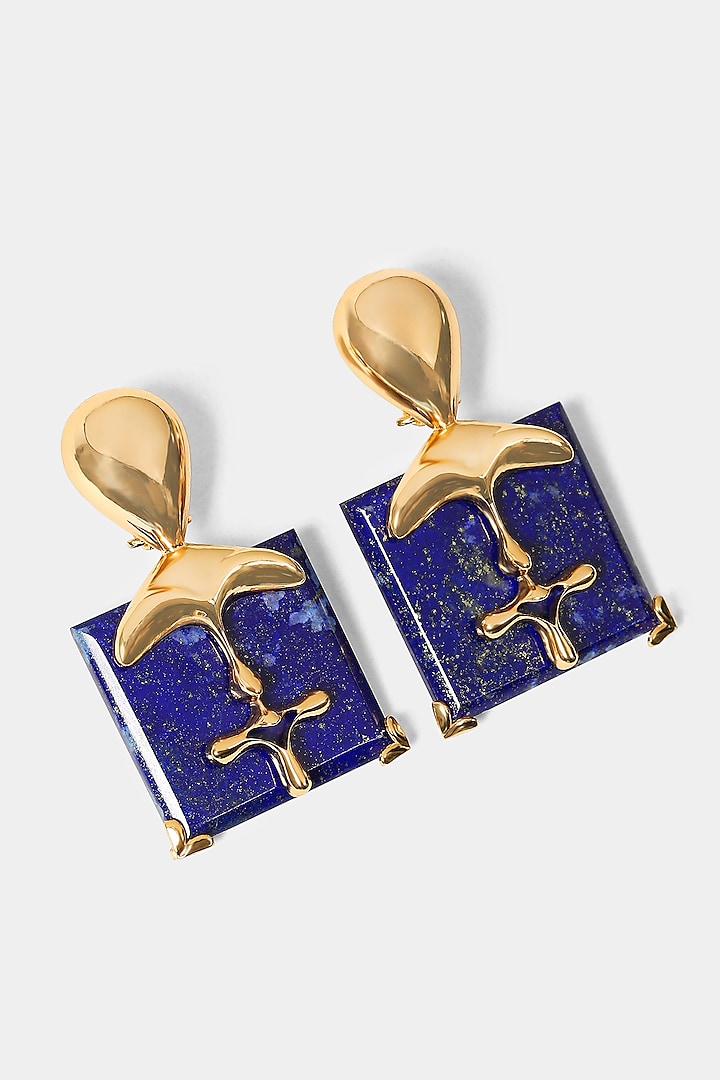Gold Plated Shroom Motif & Lapis Lazuli Stone Earrings by Outhouse at Pernia's Pop Up Shop