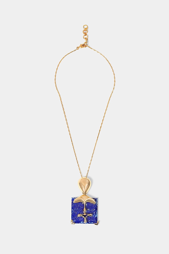 Gold Plated Shroom Motif & Lapis Lazuli XL Pendant Necklace by Outhouse at Pernia's Pop Up Shop