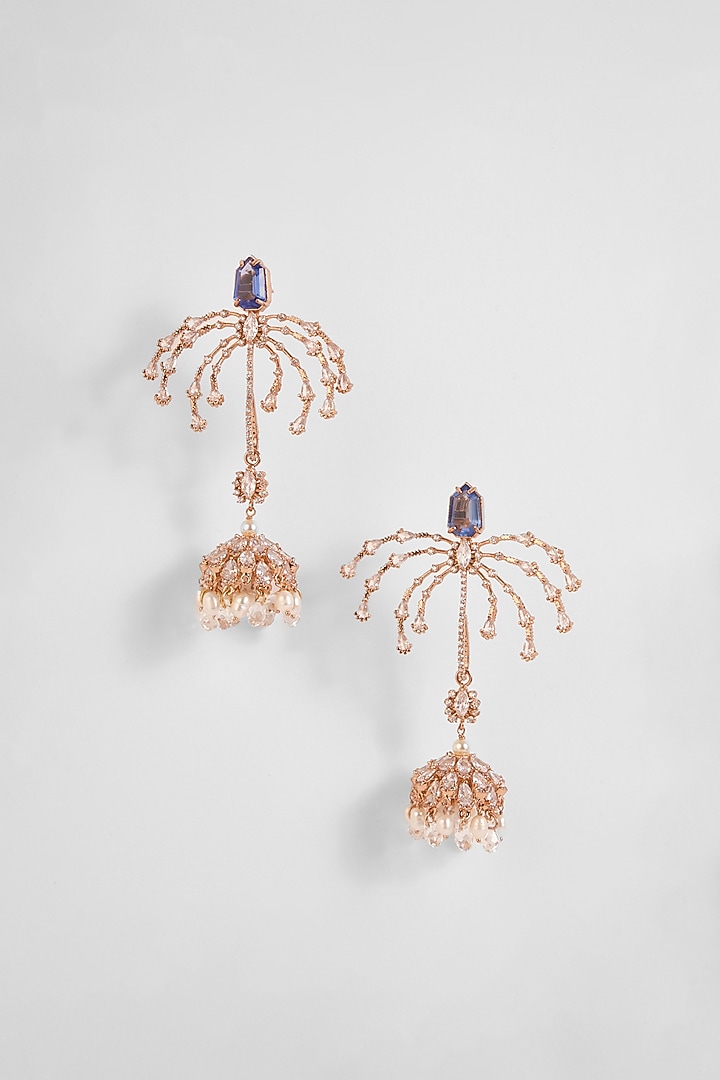 Rose Gold Finish Cushion-Cut Crystal & Cubic Zirconia Dangler Earrings by Outhouse at Pernia's Pop Up Shop