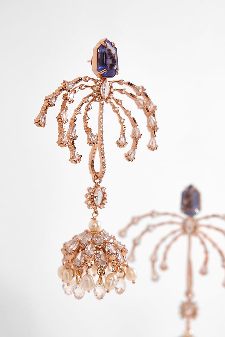 Rose Gold Finish Cushion-Cut Crystal & Cubic Zirconia Dangler Earrings by Outhouse at Pernia's Pop Up Shop