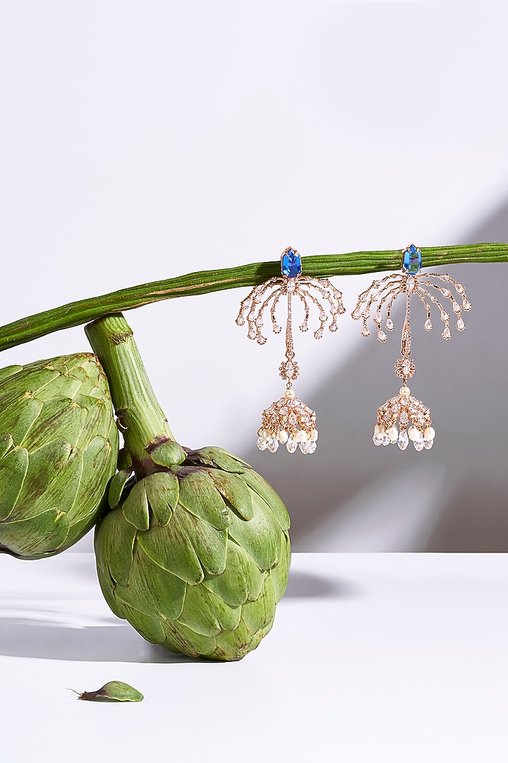 Rose Gold Finish Cushion-Cut Crystal & Cubic Zirconia Dangler Earrings by Outhouse at Pernia's Pop Up Shop