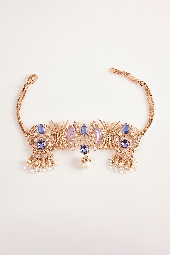 Gold Plated Purple Cubic Zirconia & Natural Pearl Choker Necklace by Outhouse at Pernia's Pop Up Shop