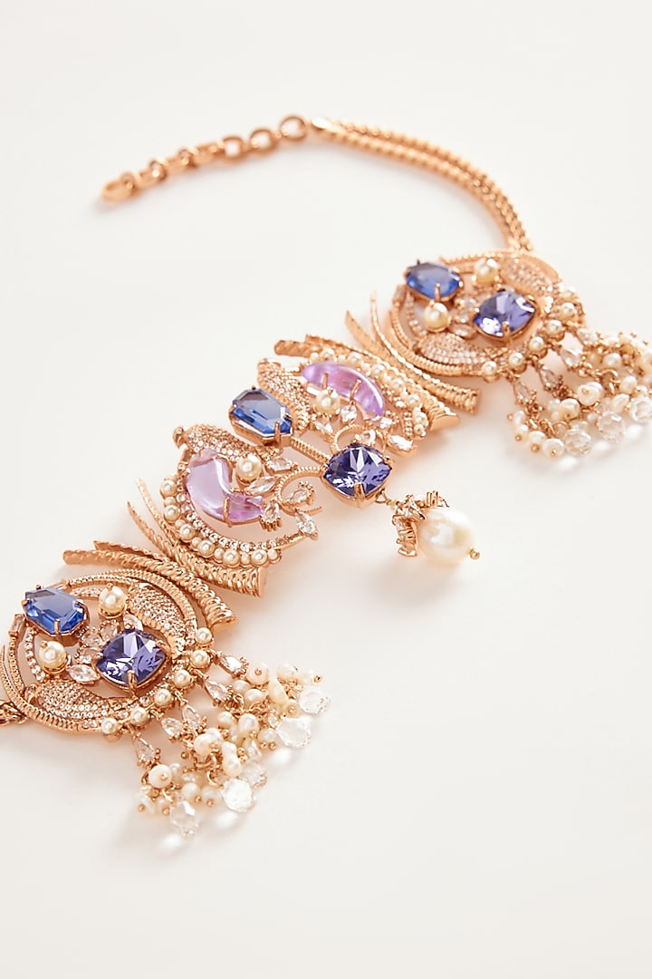 Gold Plated Purple Cubic Zirconia & Natural Pearl Choker Necklace by Outhouse at Pernia's Pop Up Shop
