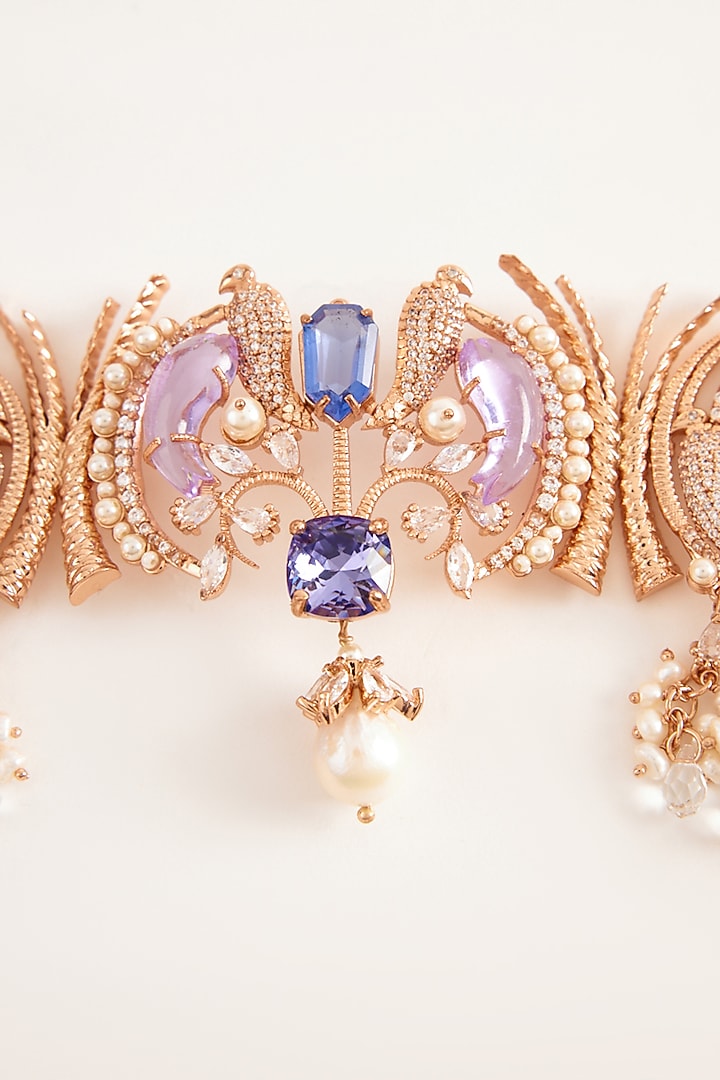 Gold Plated Purple Cubic Zirconia & Natural Pearl Choker Necklace by Outhouse at Pernia's Pop Up Shop