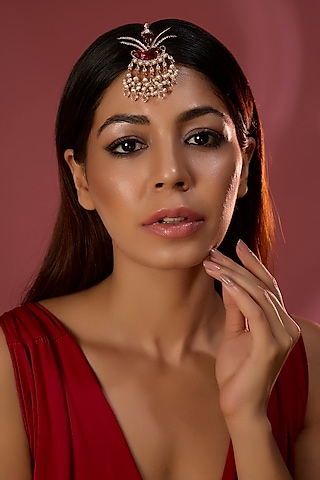 Rose Gold Plated Plated Zircon & Pearl Maangtikka by Outhouse