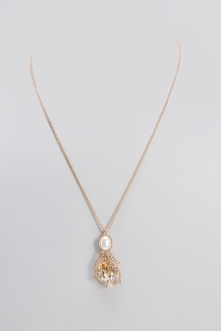 Rose Gold Plated Pearls & Zircon Pendant by Outhouse at Pernia's Pop Up Shop