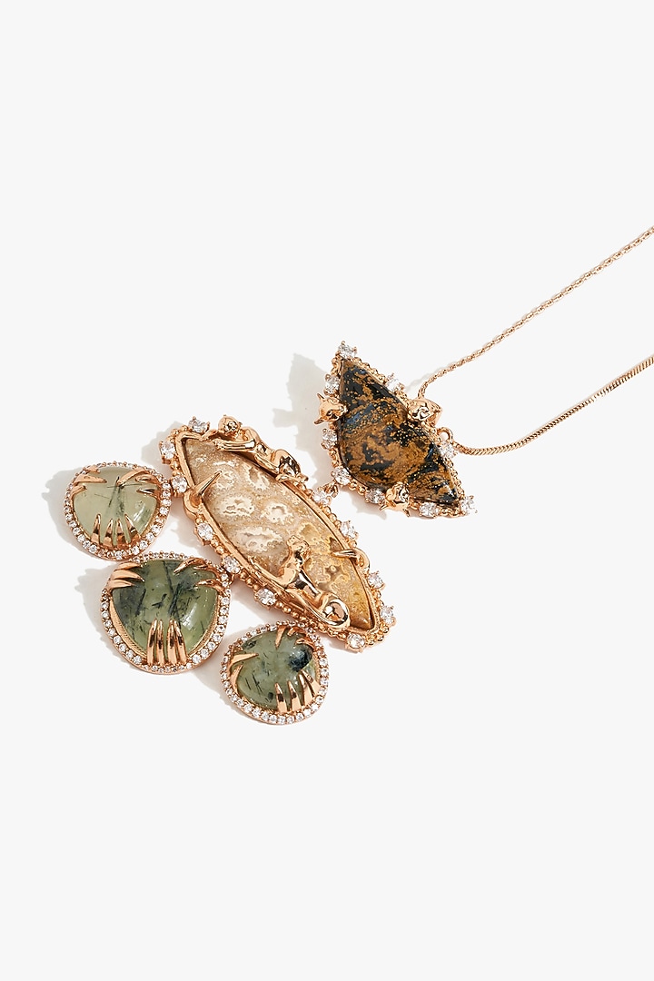 Rose Gold Plated Prehnite Stone Pendant Necklace by Outhouse at Pernia's Pop Up Shop
