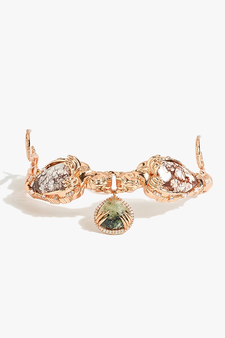 Rose Gold Plated Green Prehnite Stone Choker Necklace by Outhouse at Pernia's Pop Up Shop