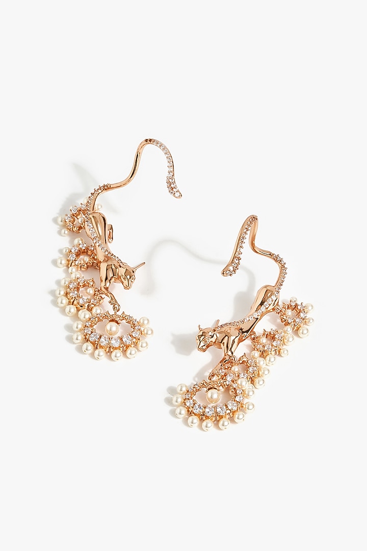 Rose Gold Plated Baroque Pearl & Cubic Zirconia Earcuffs by Outhouse at Pernia's Pop Up Shop