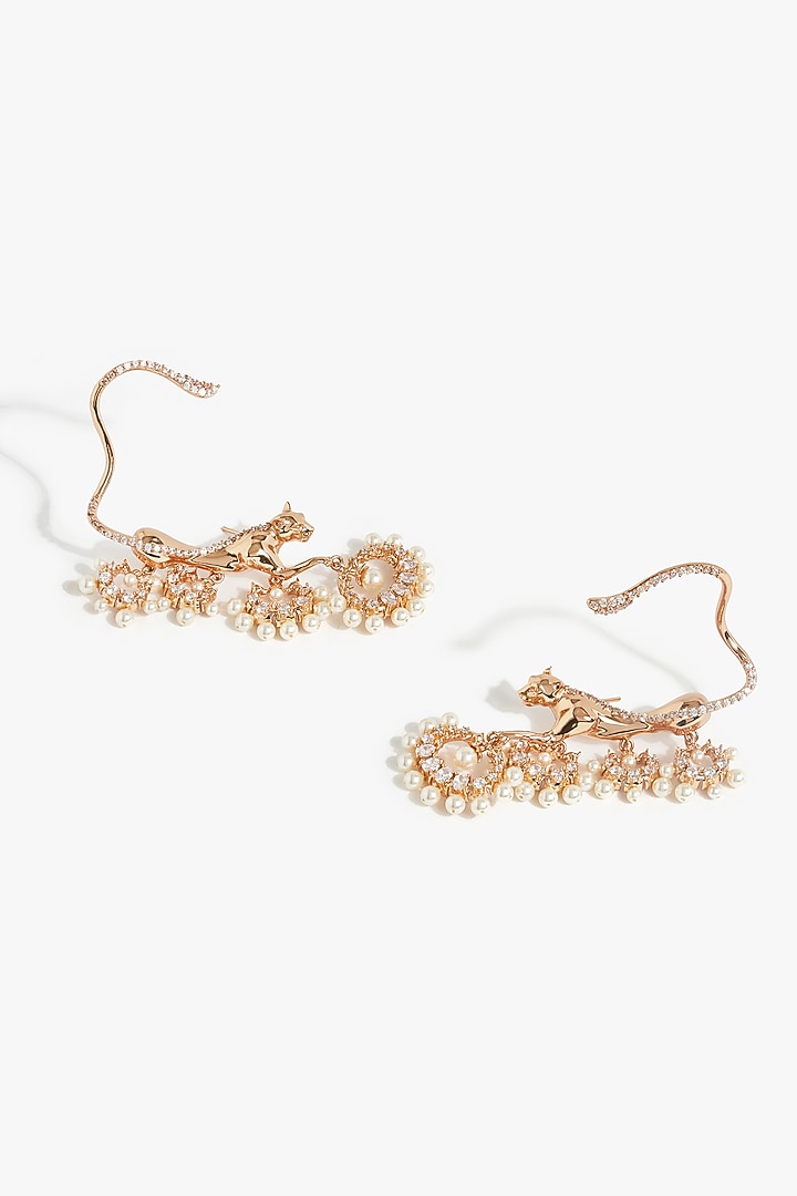 Rose Gold Plated Baroque Pearl & Cubic Zirconia Earcuffs by Outhouse at Pernia's Pop Up Shop
