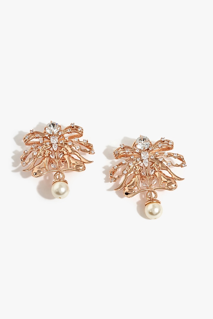 Rose Gold Plated Pearl & Cubic Zirconia Stud Earrings by Outhouse at Pernia's Pop Up Shop