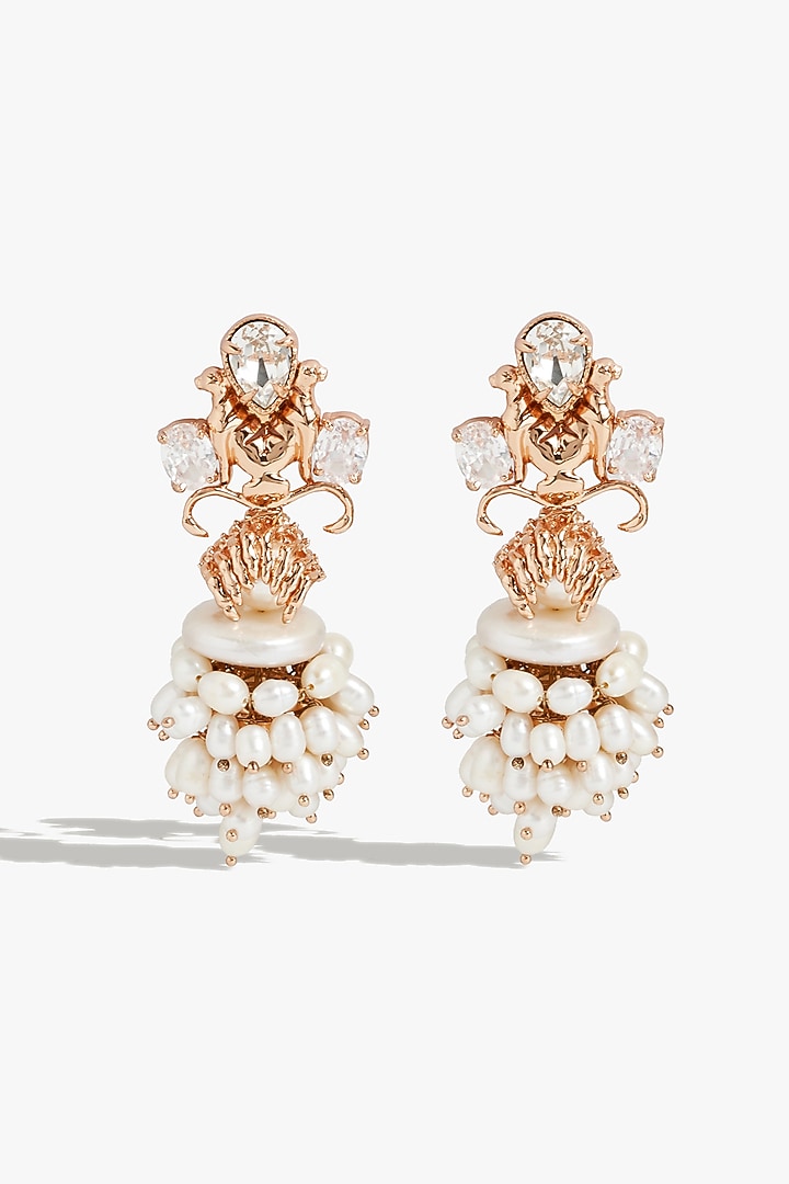 Rose Gold Plated Swarovski Zirconia & Pearl Dangler Earrings by Outhouse at Pernia's Pop Up Shop