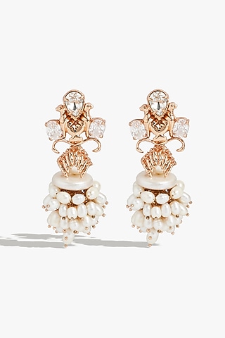 Rose Gold Plated Swarovski Zirconia & Pearl Dangler Earrings by Outhouse