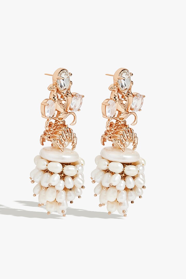 Rose Gold Plated Swarovski Zirconia & Pearl Dangler Earrings by Outhouse at Pernia's Pop Up Shop