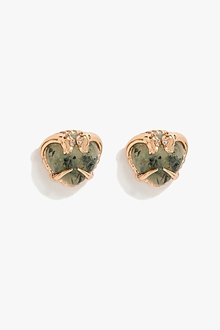 Rose Gold Plated Prehnite Stone Stud Earrings by Outhouse