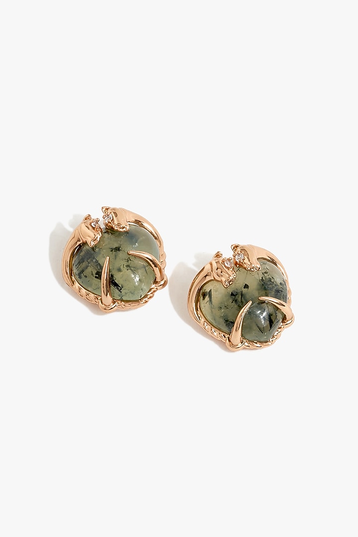 Rose Gold Plated Prehnite Stone Stud Earrings by Outhouse at Pernia's Pop Up Shop
