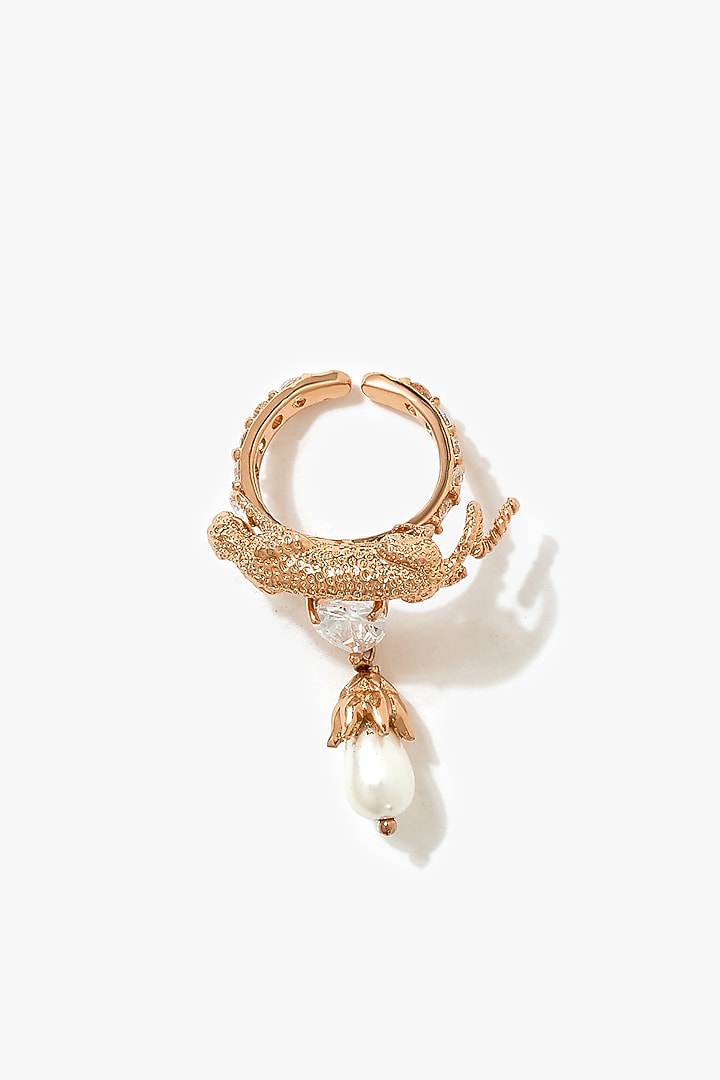 Rose Gold Plated Pearl & Cubic Zirconia Ring by Outhouse at Pernia's Pop Up Shop