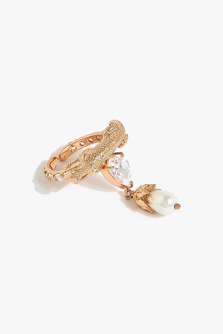 Rose Gold Plated Pearl & Cubic Zirconia Ring by Outhouse at Pernia's Pop Up Shop