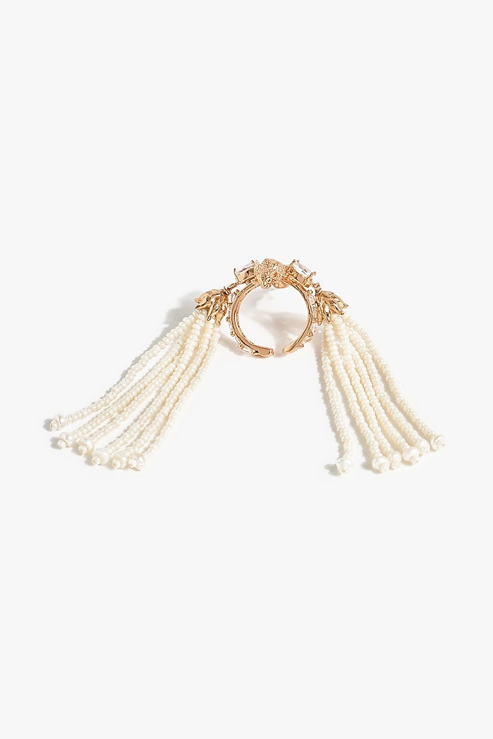 Rose Gold Plated Pearl & Cubic Zirconia Ring by Outhouse at Pernia's Pop Up Shop