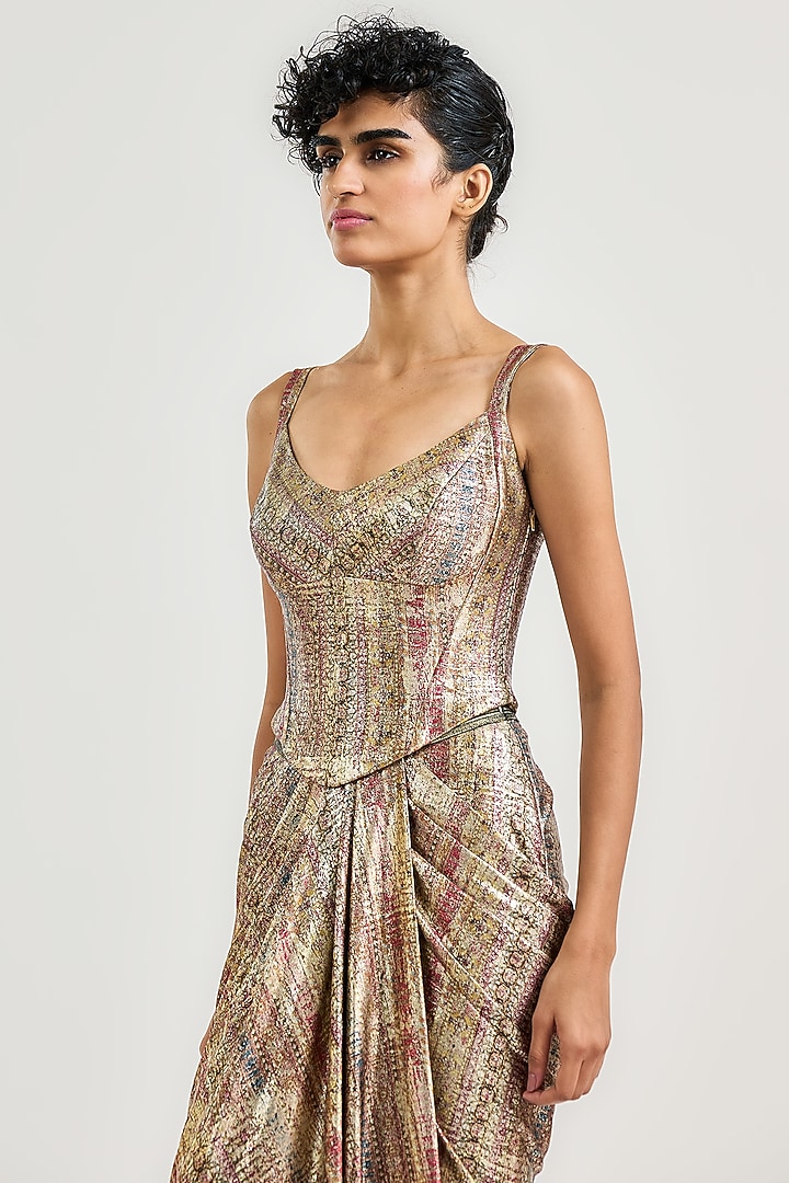 Multi-Colored Metallic Jersey Stripe Printed Corset by OTT by Tarun Tahiliani at Pernia's Pop Up Shop