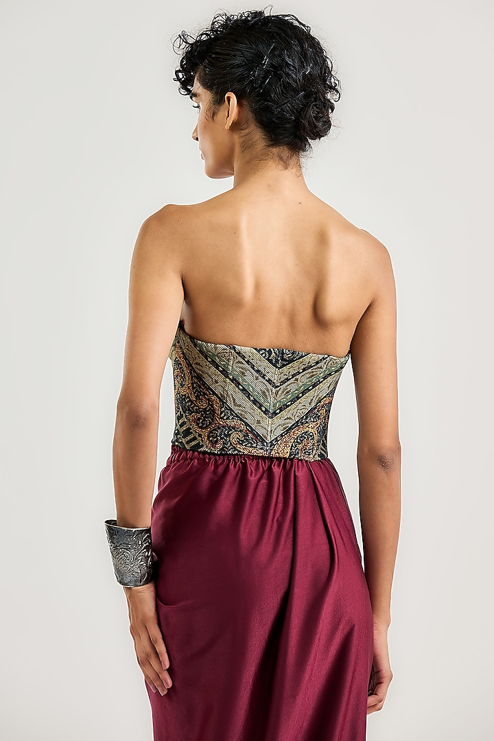 Black Viscose Jersey Jamawar Printed Corset by OTT by Tarun Tahiliani at Pernia's Pop Up Shop