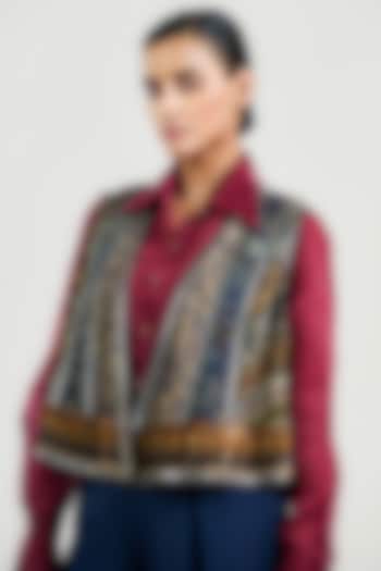 Multi-Colored Velvet Jamawar Printed Gilet by OTT by Tarun Tahiliani at Pernia's Pop Up Shop