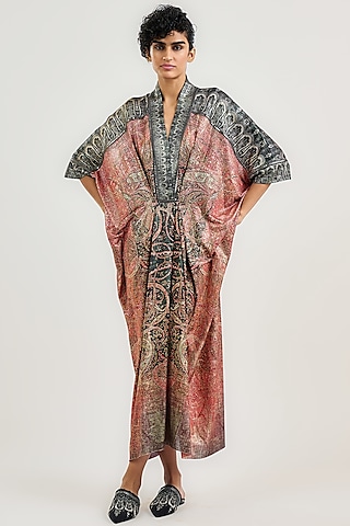 Multi-Colored Metallic Jersey Paisley Printed Kaftan by OTT by Tarun Tahiliani