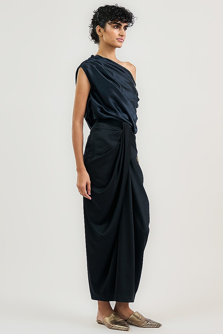 Black Silk Charmeuse Draped Top by OTT by Tarun Tahiliani at Pernia's Pop Up Shop