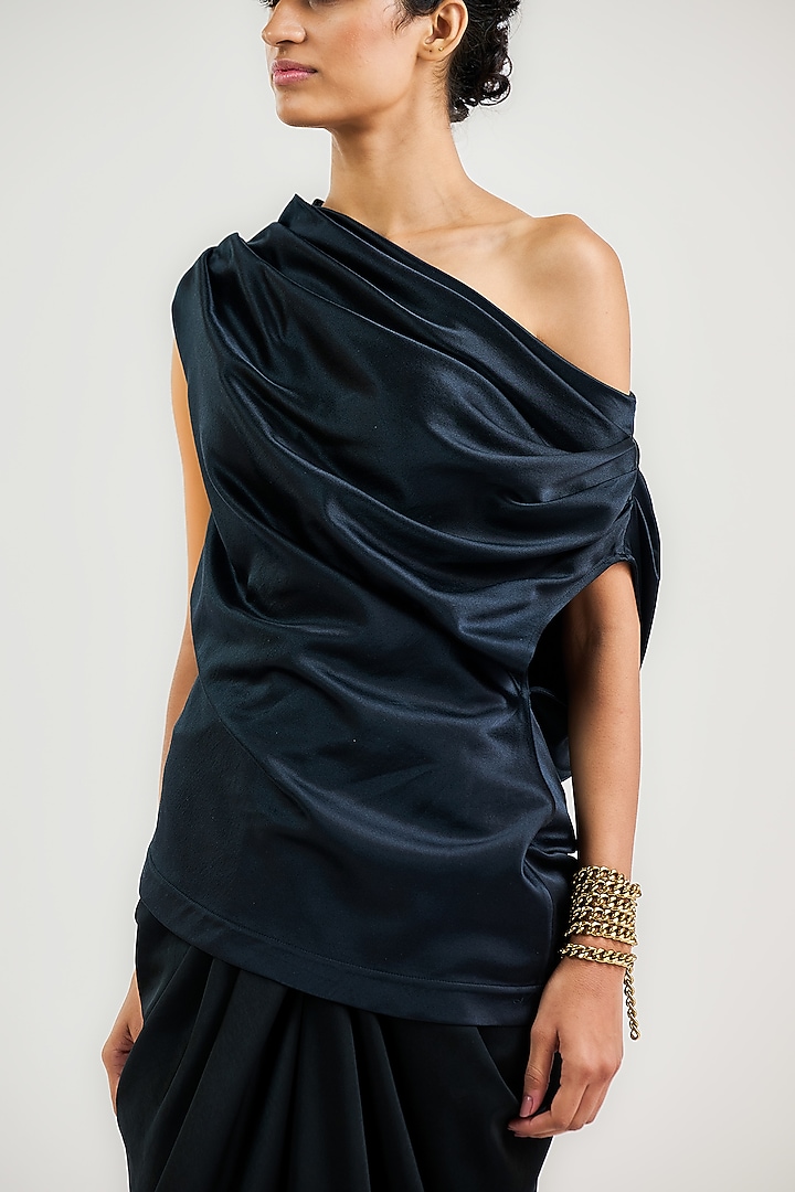 Black Silk Charmeuse Draped Top by OTT by Tarun Tahiliani at Pernia's Pop Up Shop