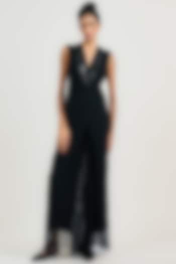 Black Crinkle Embroidered Jumpsuit by OTT by Tarun Tahiliani at Pernia's Pop Up Shop