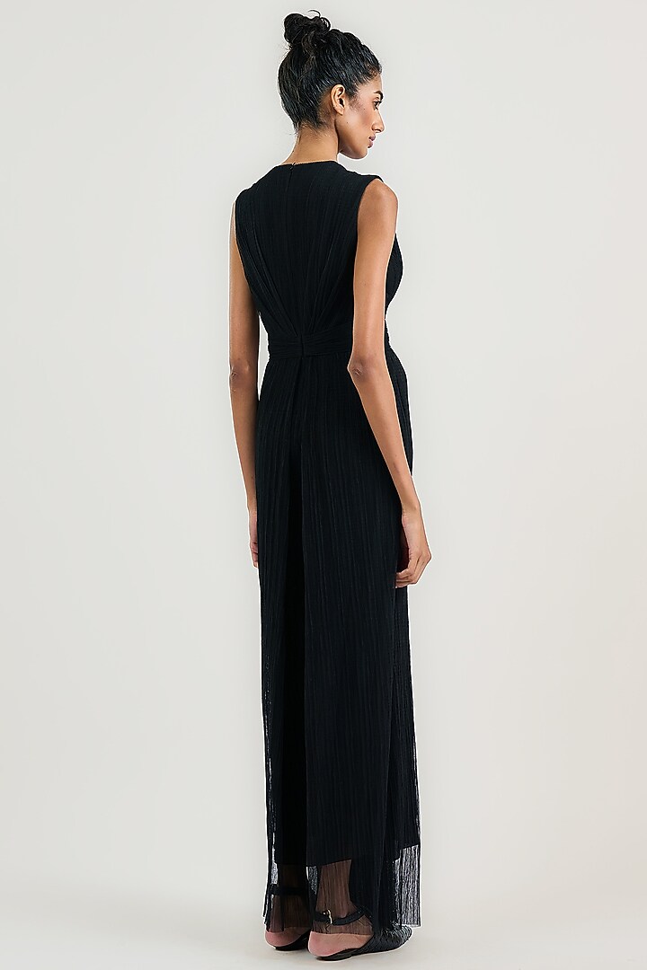 Black Crinkle Embroidered Jumpsuit by OTT by Tarun Tahiliani at Pernia's Pop Up Shop