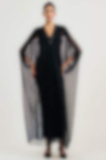 Black Sheer Crinkle Embroidered Kaftan by OTT by Tarun Tahiliani at Pernia's Pop Up Shop