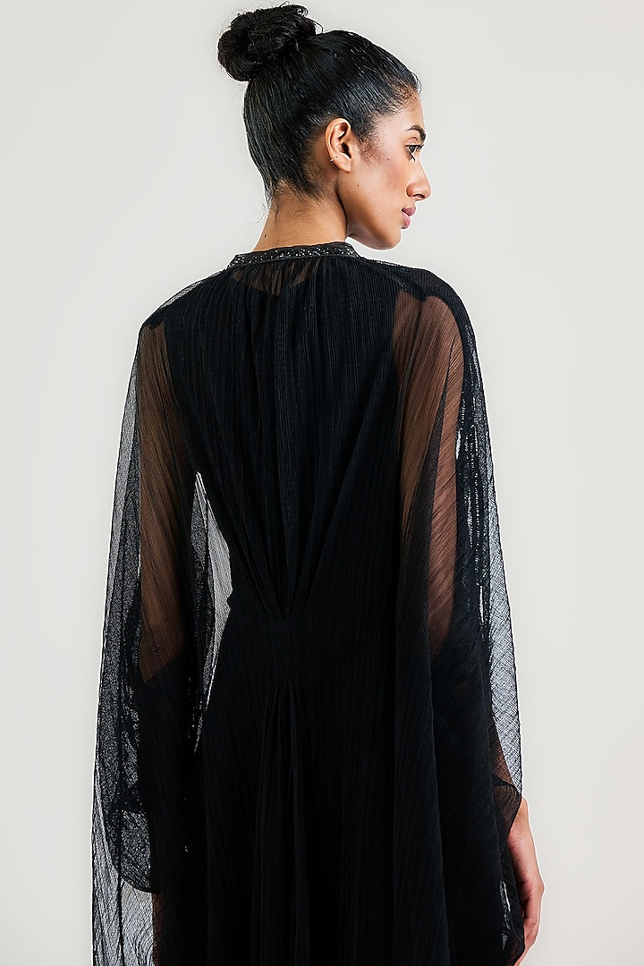 Black Sheer Crinkle Embroidered Kaftan by OTT by Tarun Tahiliani at Pernia's Pop Up Shop