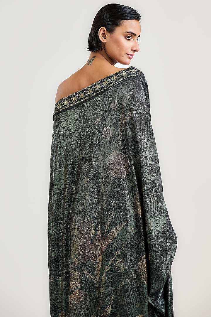 Black Metallic Jersey Printed Kaftan by OTT by Tarun Tahiliani at Pernia's Pop Up Shop