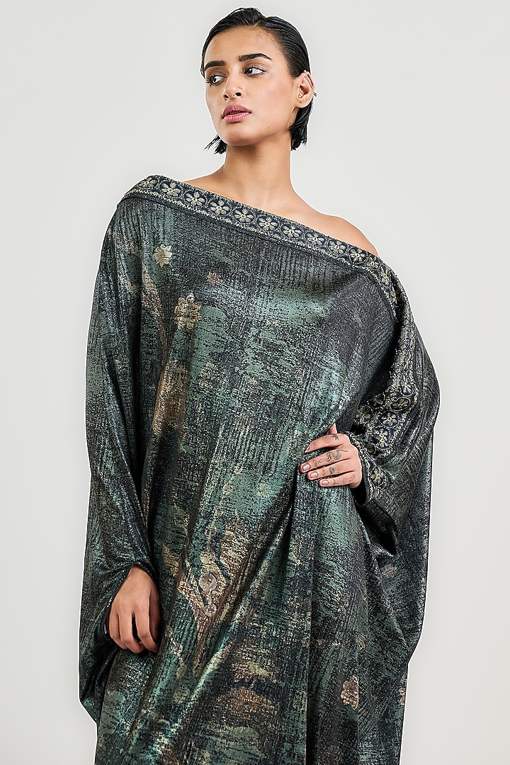 Black Metallic Jersey Printed Kaftan by OTT by Tarun Tahiliani at Pernia's Pop Up Shop