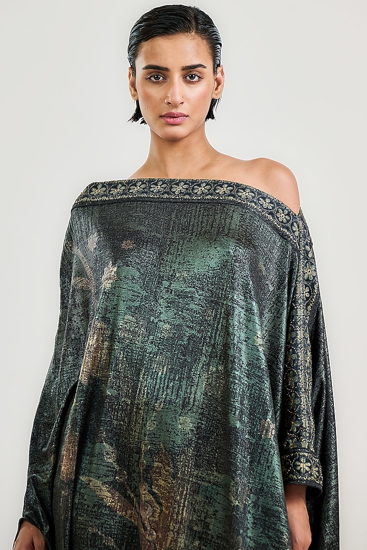 Black Metallic Jersey Printed Kaftan by OTT by Tarun Tahiliani at Pernia's Pop Up Shop
