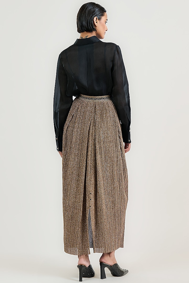 Gold Crinkle Pleated Maxi Skirt by OTT by Tarun Tahiliani at Pernia's Pop Up Shop