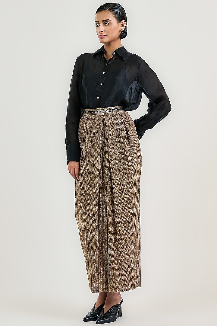 Gold Crinkle Pleated Maxi Skirt by OTT by Tarun Tahiliani at Pernia's Pop Up Shop