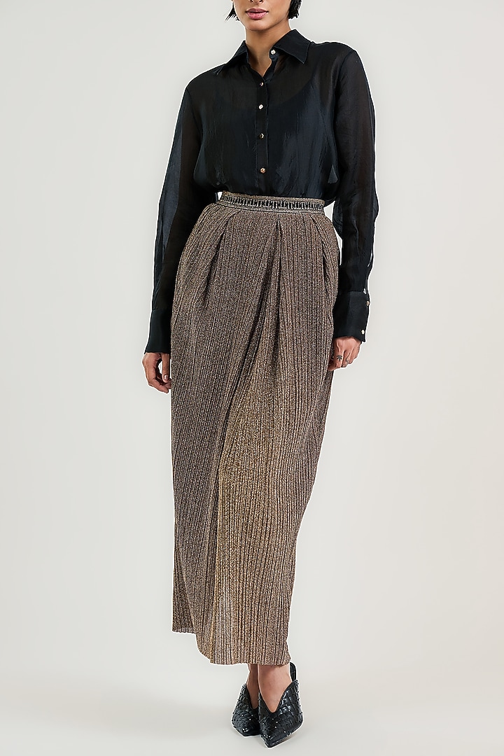 Gold Crinkle Pleated Maxi Skirt by OTT by Tarun Tahiliani at Pernia's Pop Up Shop