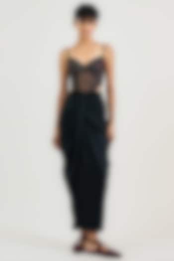 Black Tulle Kashmiri Embroidered Corset Bodysuit by OTT by Tarun Tahiliani at Pernia's Pop Up Shop