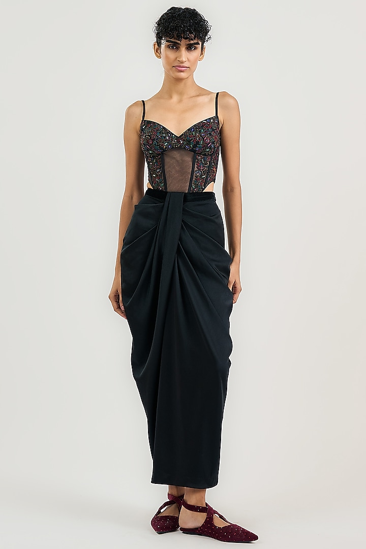 Black Tulle Kashmiri Embroidered Corset Bodysuit by OTT by Tarun Tahiliani at Pernia's Pop Up Shop