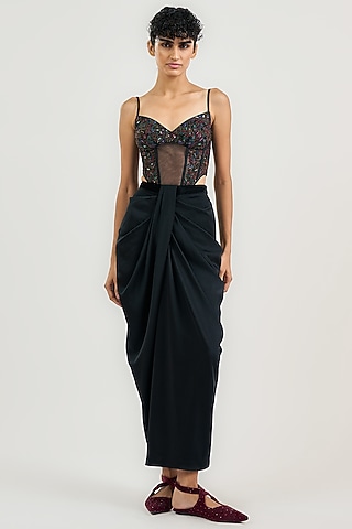 Black Tulle Kashmiri Embroidered Corset Bodysuit by OTT by Tarun Tahiliani