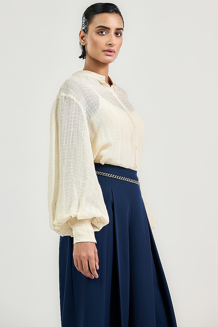 Ivory Cotton Voile Shirt by OTT by Tarun Tahiliani at Pernia's Pop Up Shop