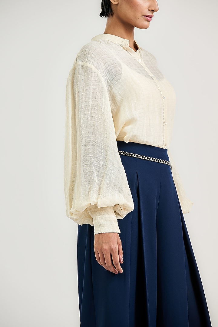 Ivory Cotton Voile Shirt by OTT by Tarun Tahiliani at Pernia's Pop Up Shop