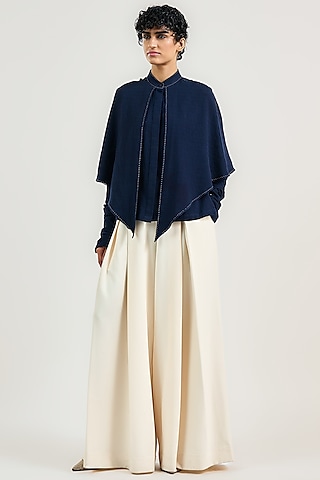 Navy Cotton Overlay Shirt by OTT by Tarun Tahiliani