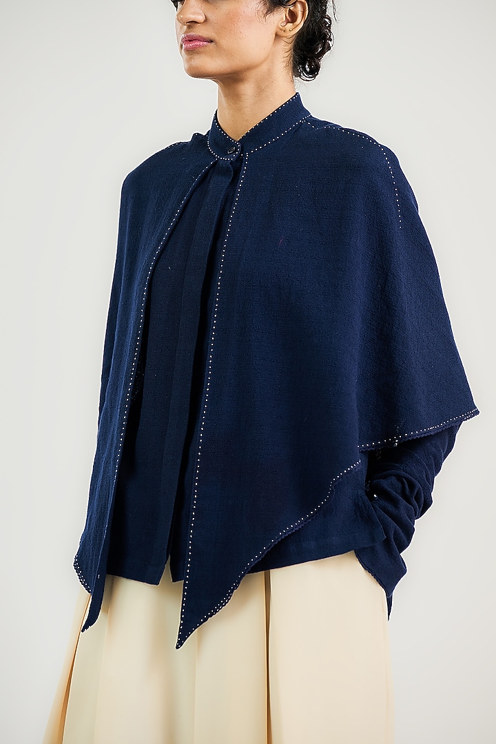 Navy Cotton Overlay Shirt by OTT by Tarun Tahiliani at Pernia's Pop Up Shop