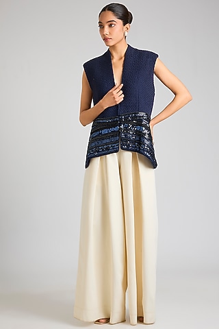 Ivory Crepe Pants by OTT by Tarun Tahiliani