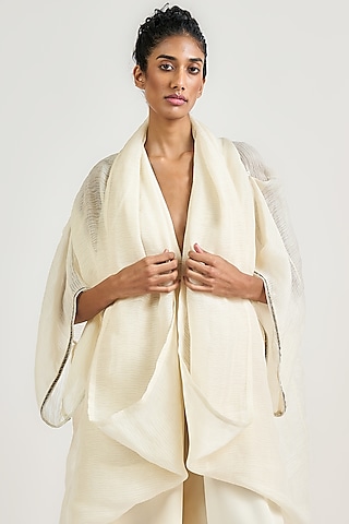 Ivory Sheer Cotton Voile Overlay by OTT by Tarun Tahiliani